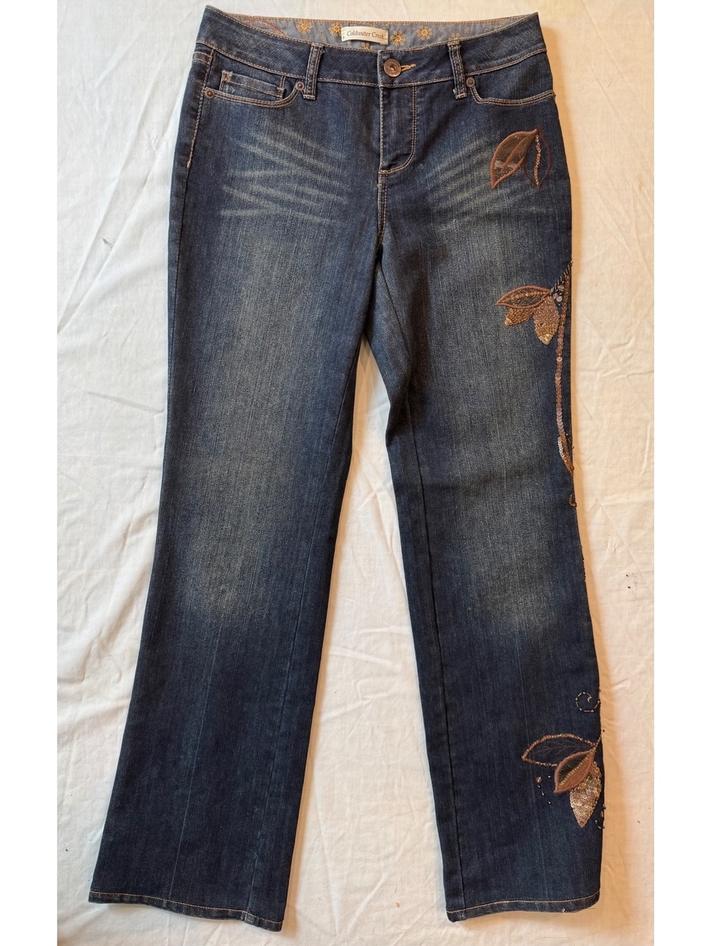 Coldwater Creek Sz 4 Embellished Bootcut Jeans Sequin Leaf Boho Y2K 28x30